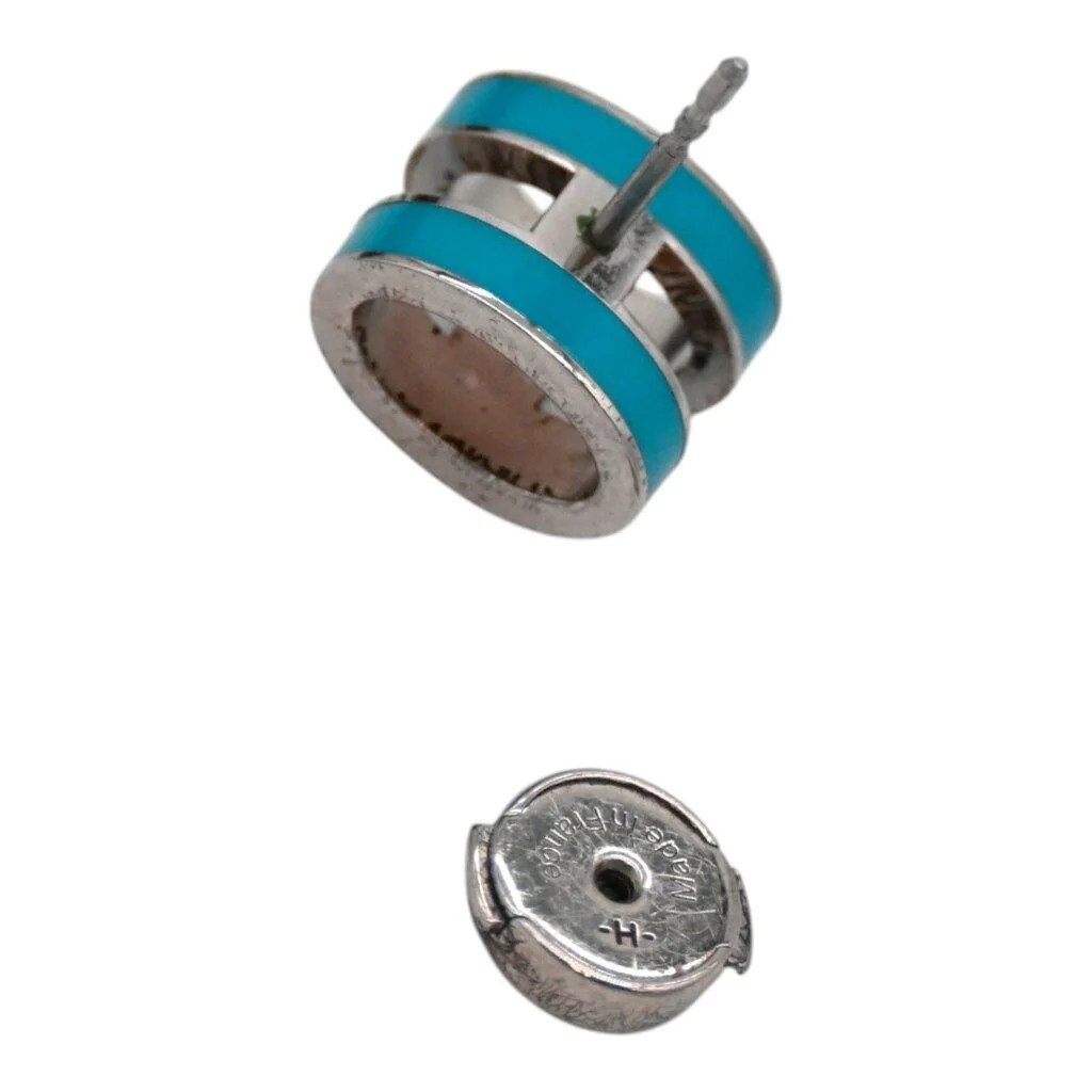 HERMÈS | Mini Pop H Blue Enamel Palladium Plated Stud Earrings