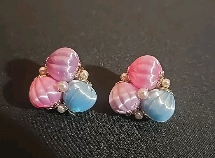 Vintage Beaded Clip Earrings Marked Japan