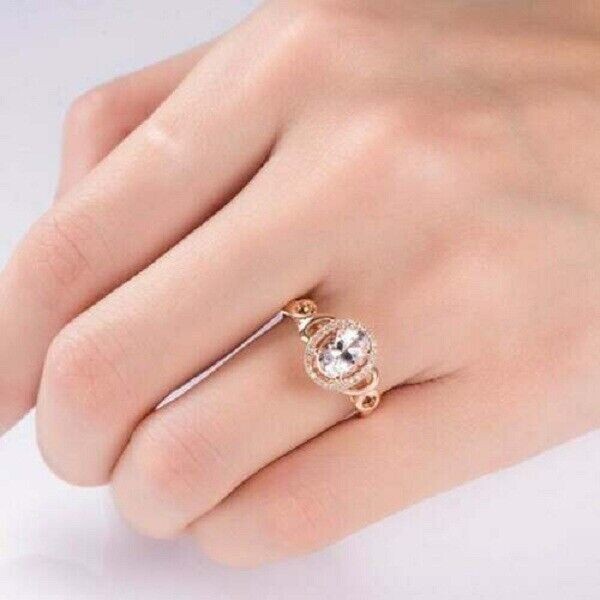2Ct Oval Cut Morganite Diamond Classy Halo Engagement Ring 14K Rose Gold Finish