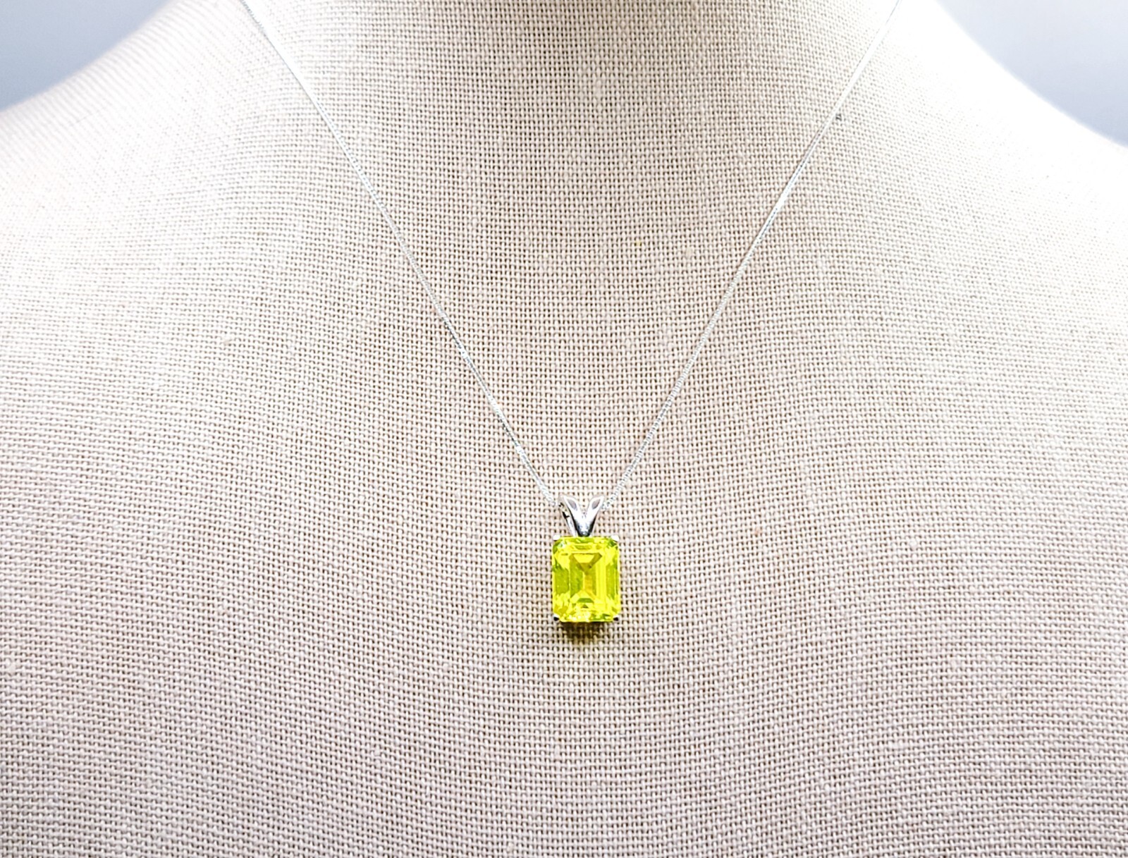4ct Sterling YAG Necklace UV Yellow Yttrium Aluminum Garnet Emerald Cut 925