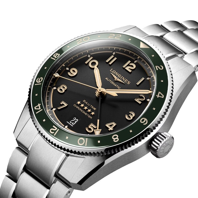 New Longines Spirit Zulu Time 39mm Black Dial GMT Steel Men’s Watch L38024636