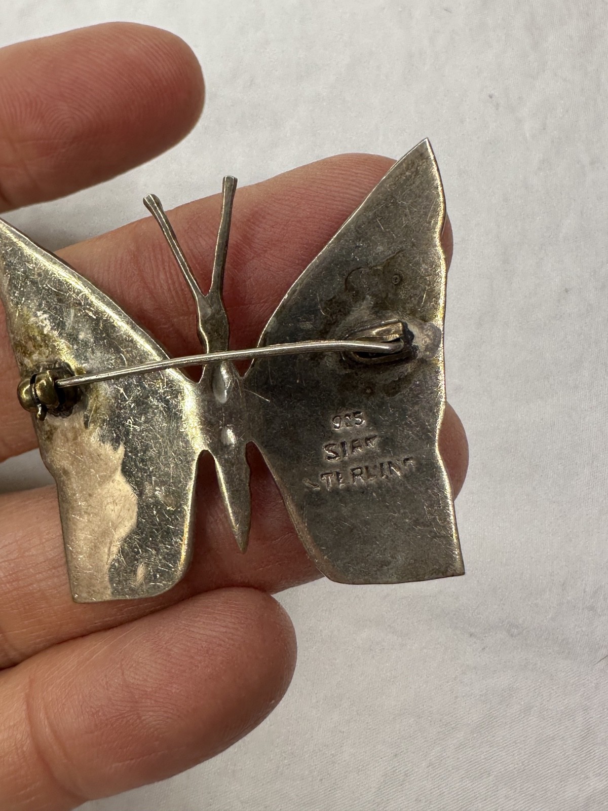 Siam Sterling Silver Butterfly Brooch Shite Goddess Pin White 925 Signed VTG