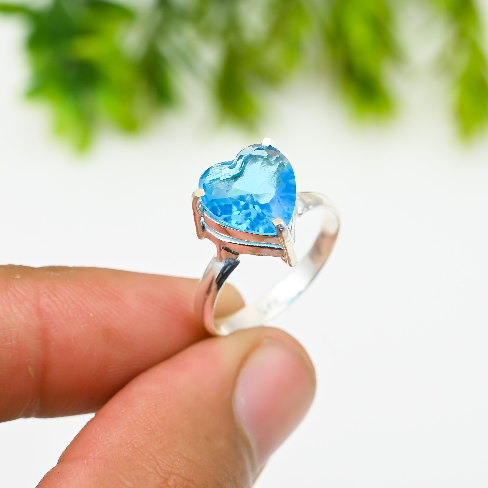 Blue Topaz Gemstone Round 925 Sterling Silver Handmade Jewelry Ring Gift For