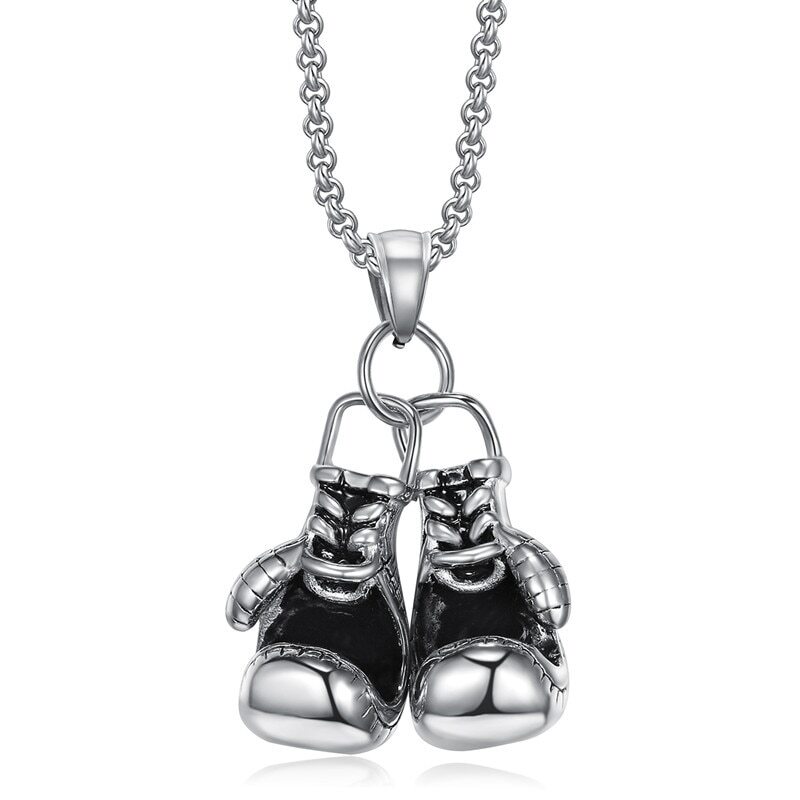 Hip-hop Men Punk Rock Personalized Stainless Steel Sport Gloves Pendant necklace
