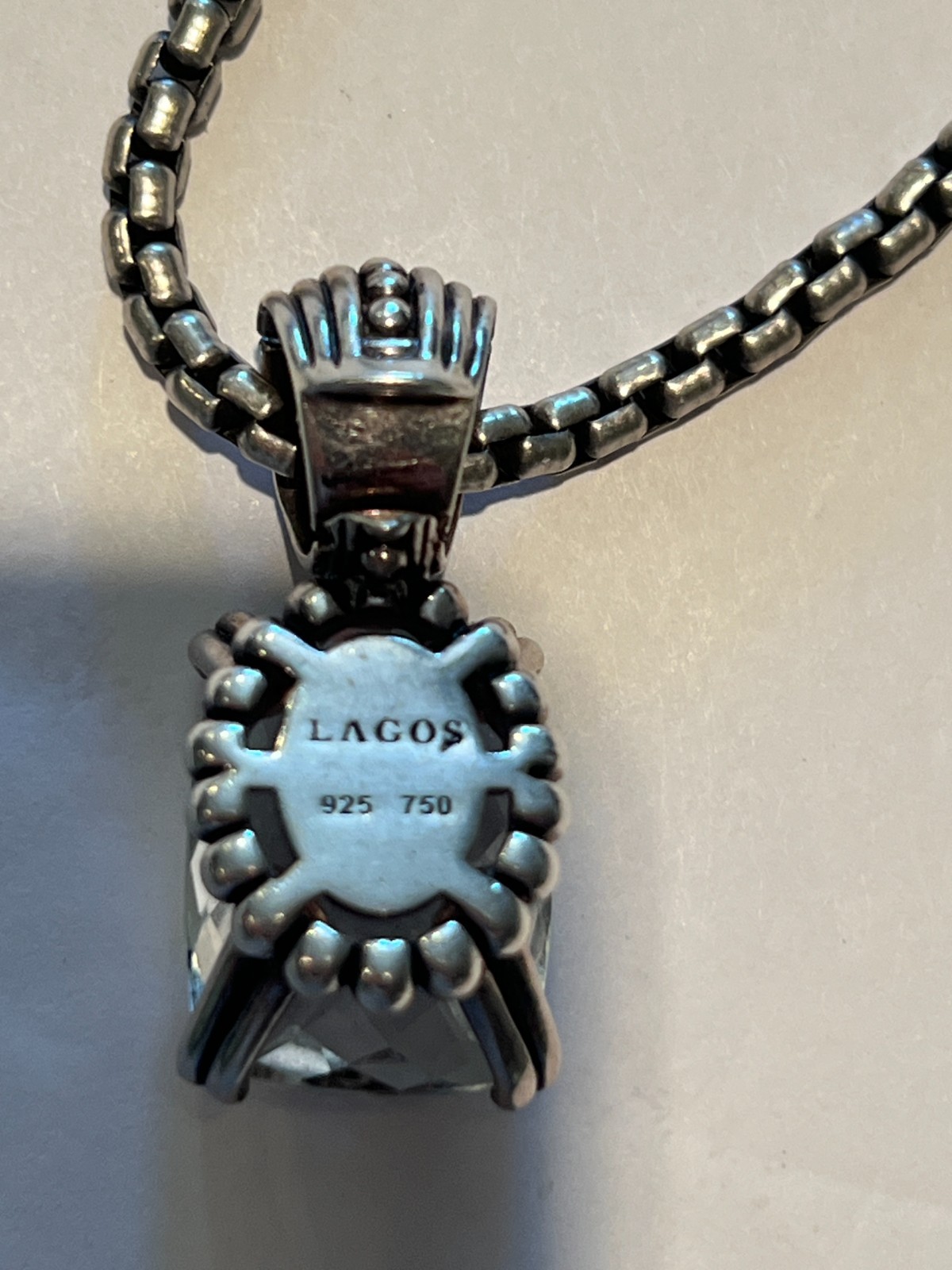 LAGOS Sterling & 18kt Gold Caviar Pendant Chain White Topaz Stone