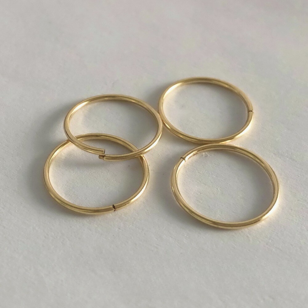 14K Yellow Gold Round Endless Hoop Earrings 1mm Tube Hoops Ear Rings