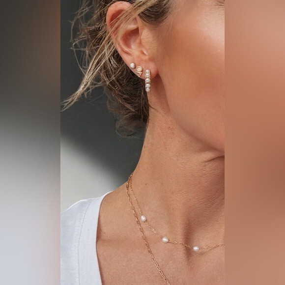 Pretty Pearl Huggies Lightweight Waterproof Pearl Hoop Earrings for Everyday Use