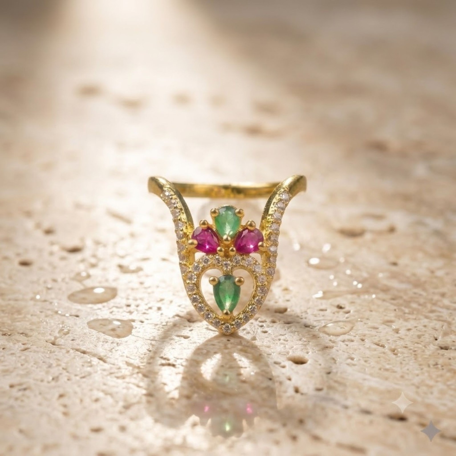 Gold Plated CZ Vanki Ring: Adjustable Indian Design