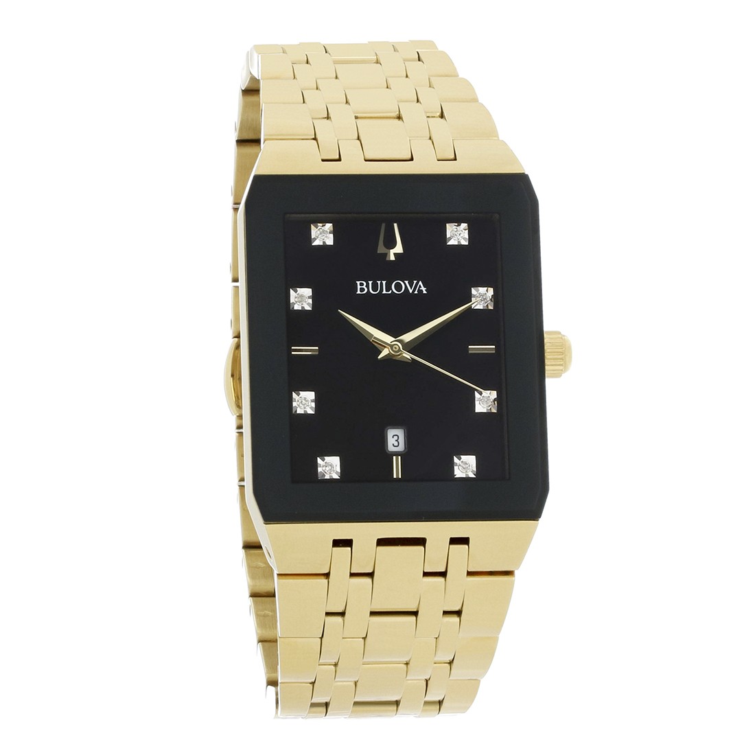 Bulova Men’s Modern Diamond Gold-Tone Black Dial Quartz Watch 97D118