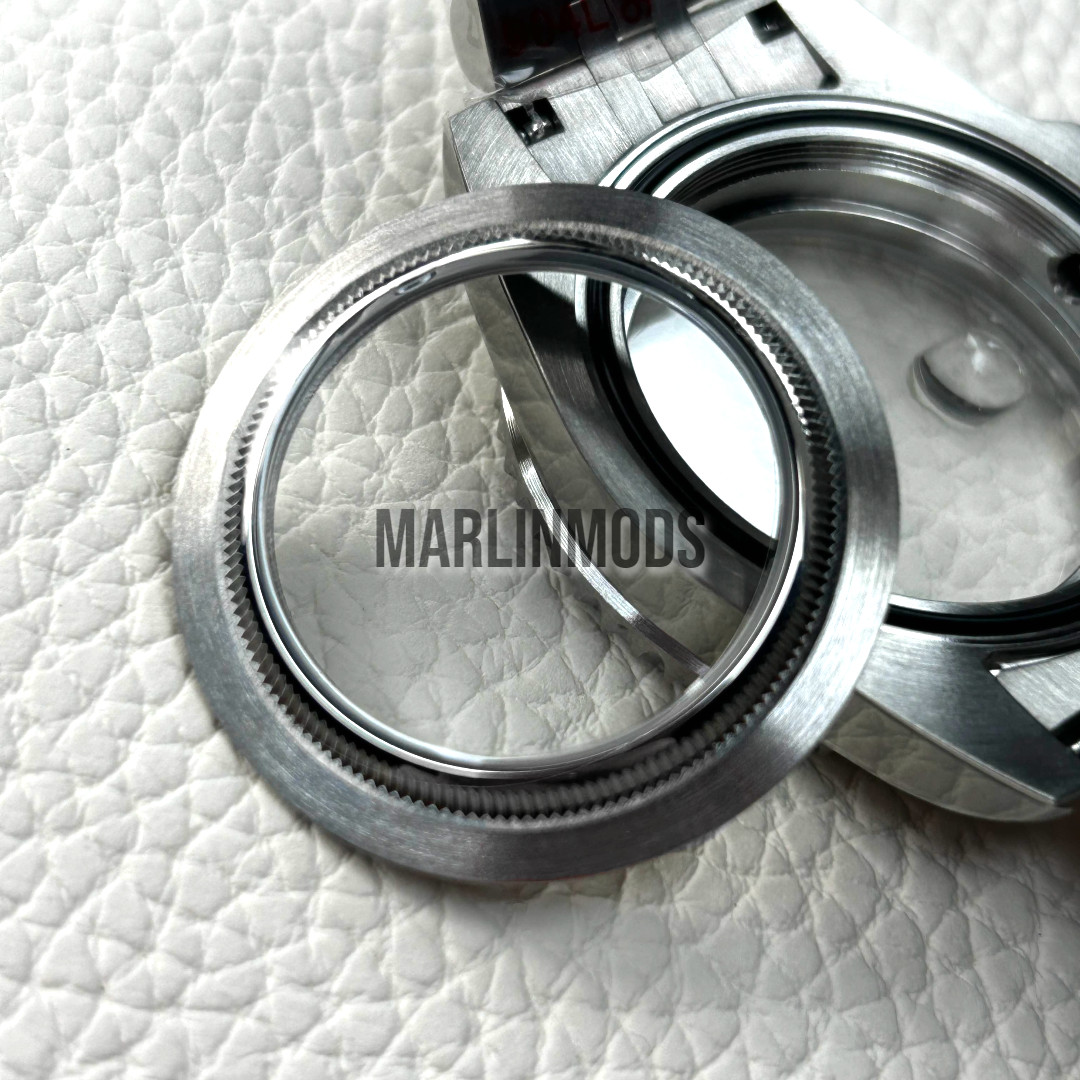 Silver 40MM 20ATM GMT Ceramic Bezel Watch Case Sapphire Mod Fit NH34 NH35 NH36