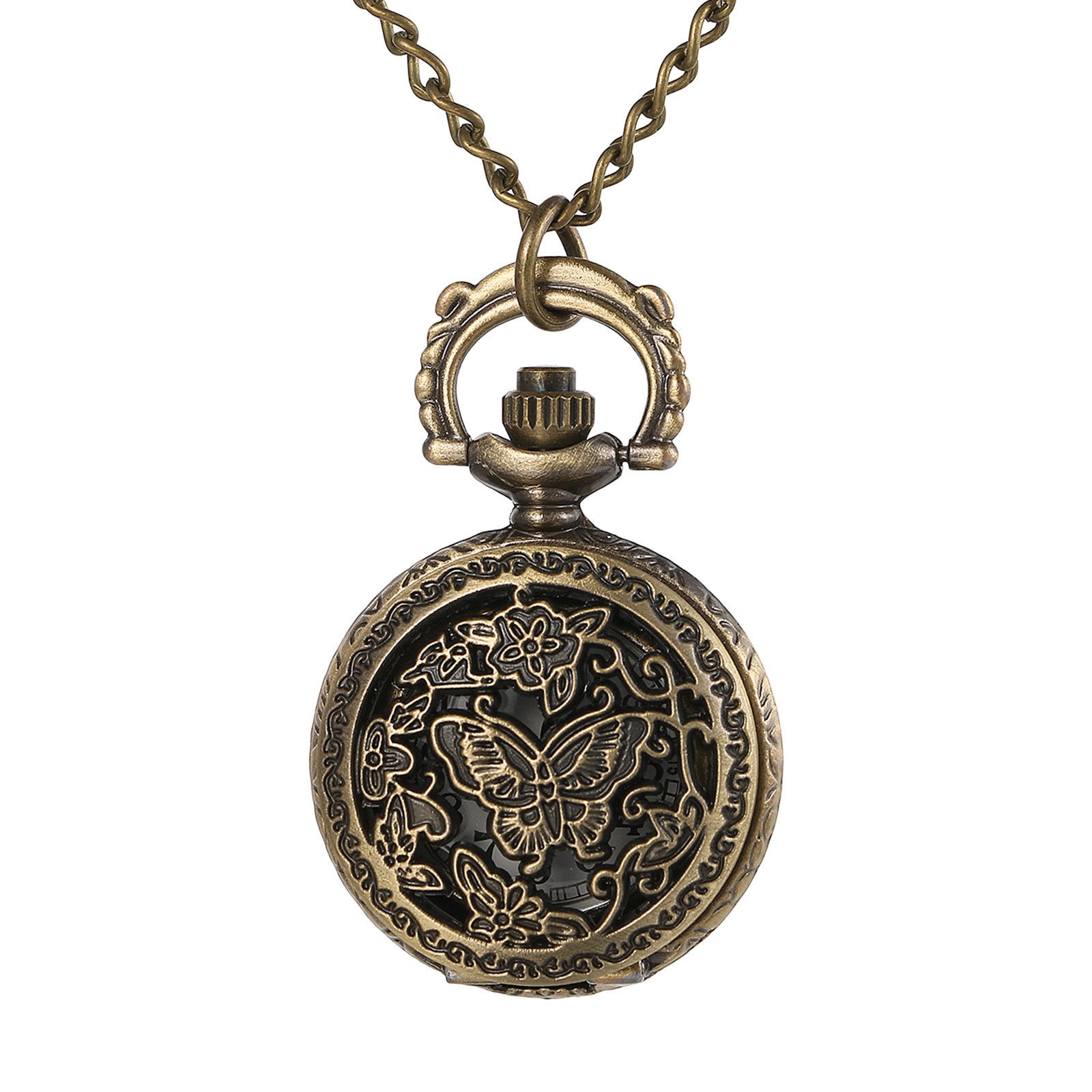 1.06″ Mini Vintage Antique Bronze Tone Openwork Quartz Pocket Watch Sweater Link