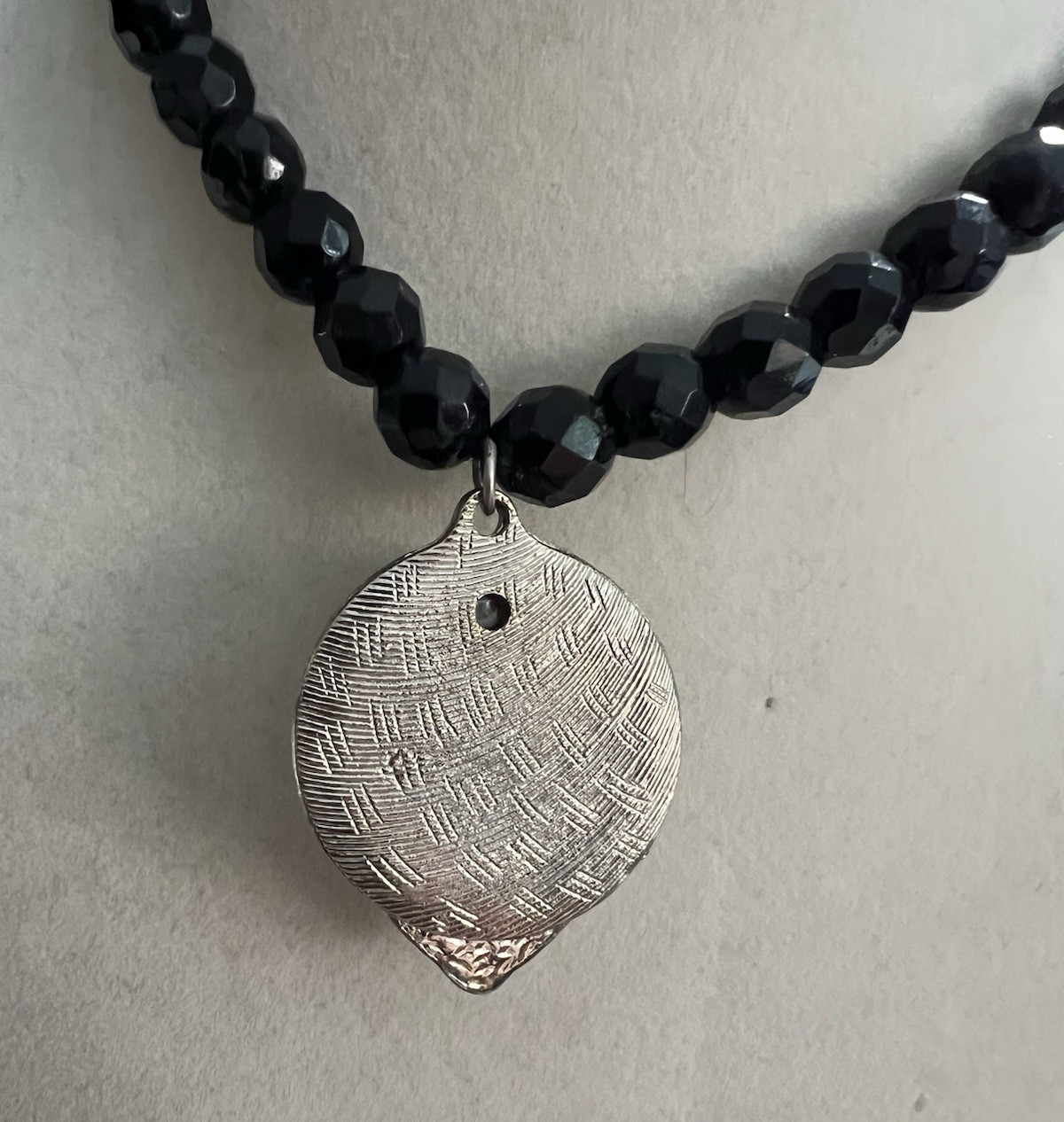 Vintage 15” Black Crystal Faceted Beaded Choker With Asian Warrior Pendant