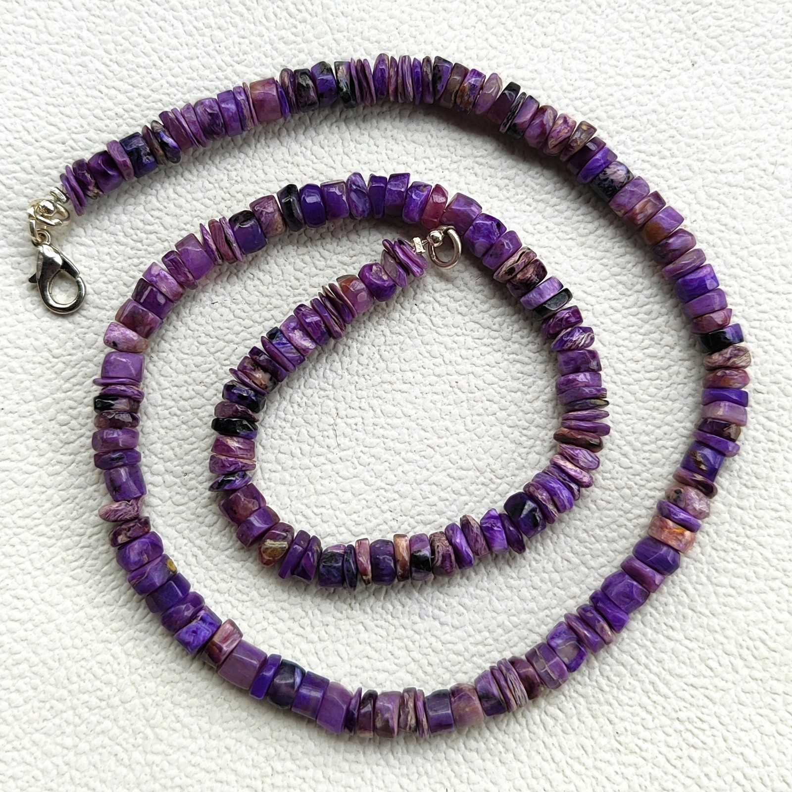 Natural Charoite Necklace 5-6mm Smooth Heishi Beads 17″ Purple India Gemstone