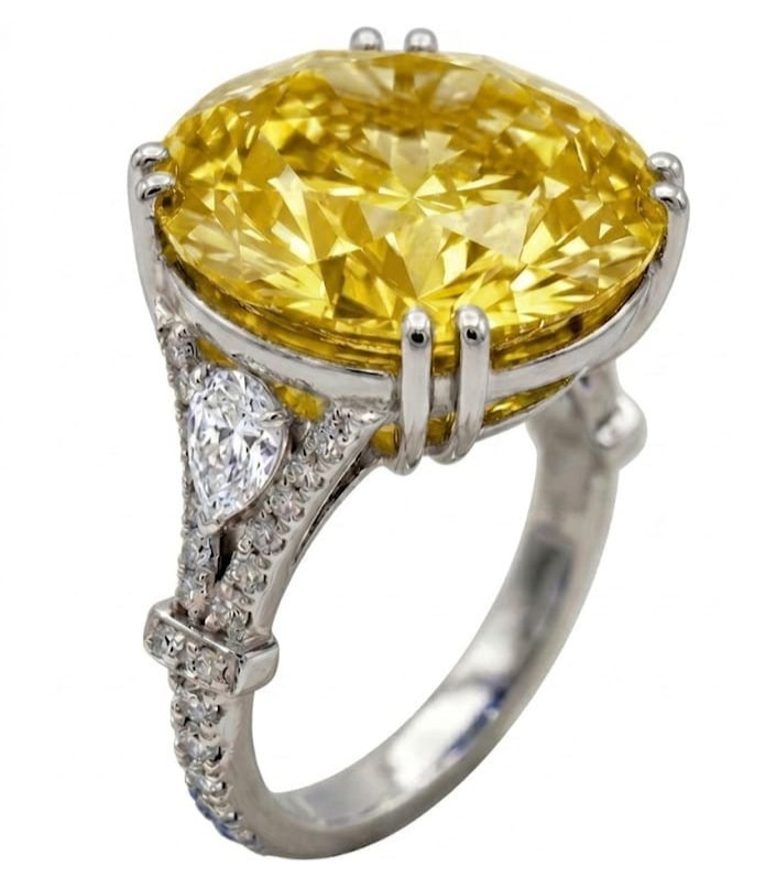 5 Ct Certified Round Yellow Natural Diamond Ring White Gold Finish Great Shine