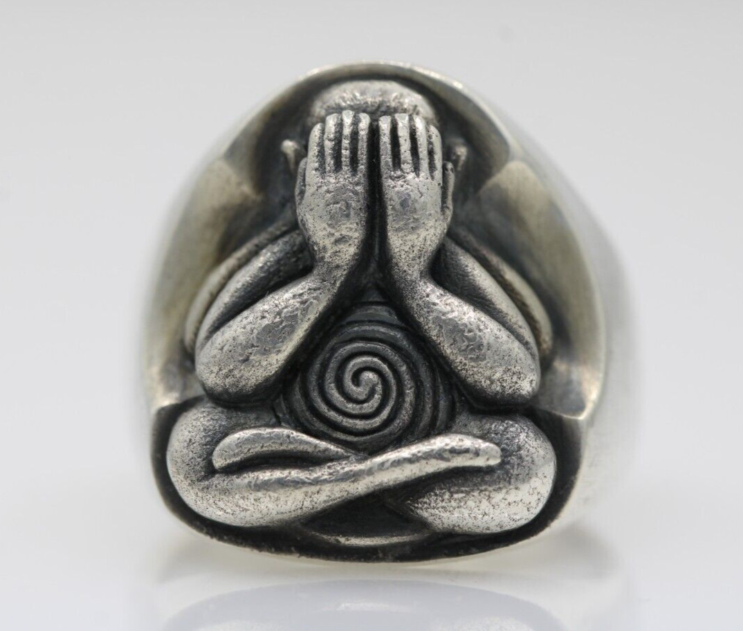 Phra Pidta Sterling Silver Talisman Thai Buddha Ring Size 8 – 20.1 Grams