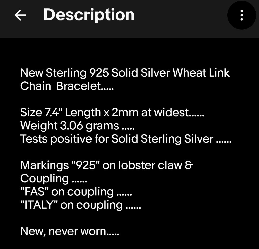 New Sterling 925 Solid Silver Wheat Link 7.4″ Bracelet 2mm Wide ITALY Made