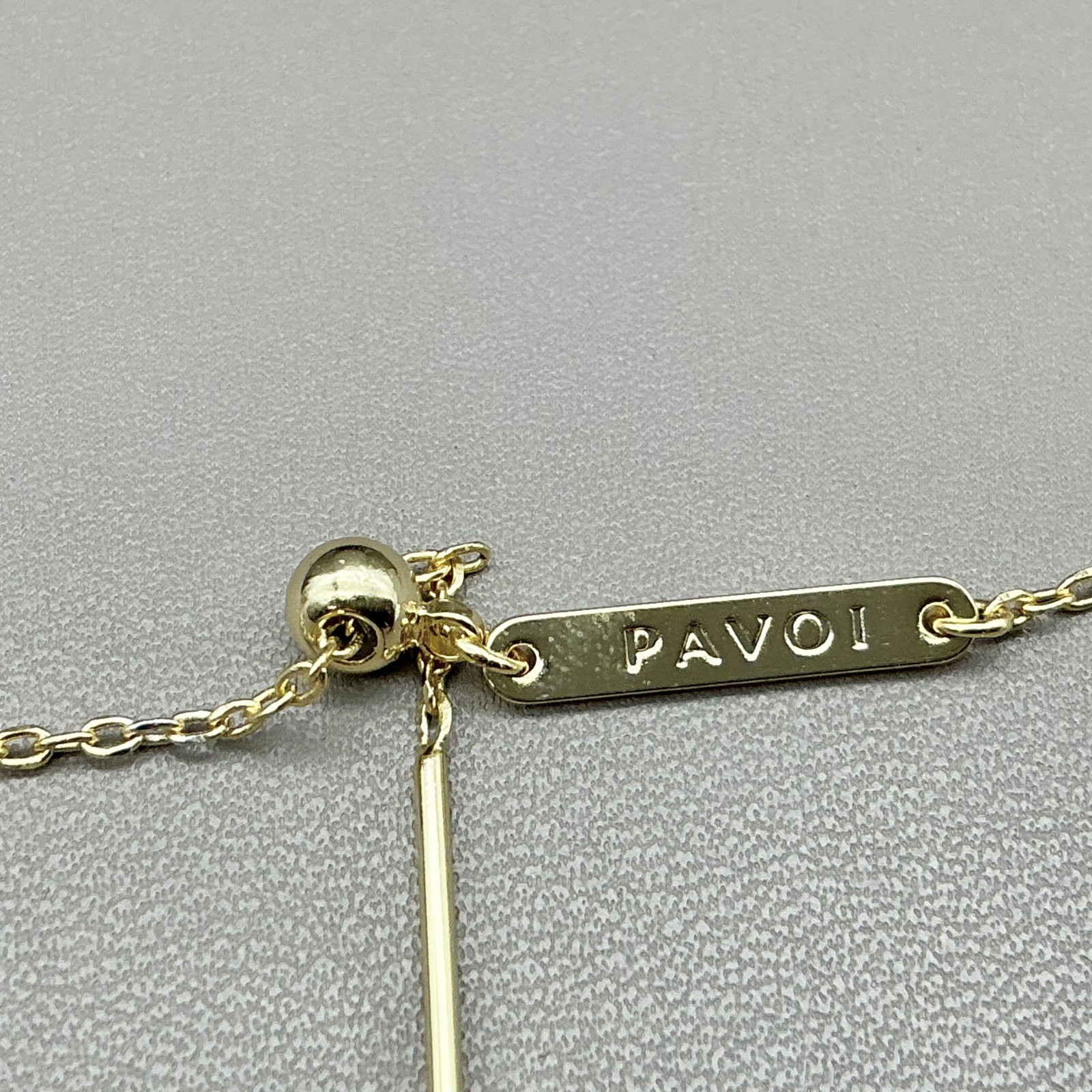 Pavoi Necklace Gold Tone Chain Red Round Stone Pendant Adjustable Slider Womens