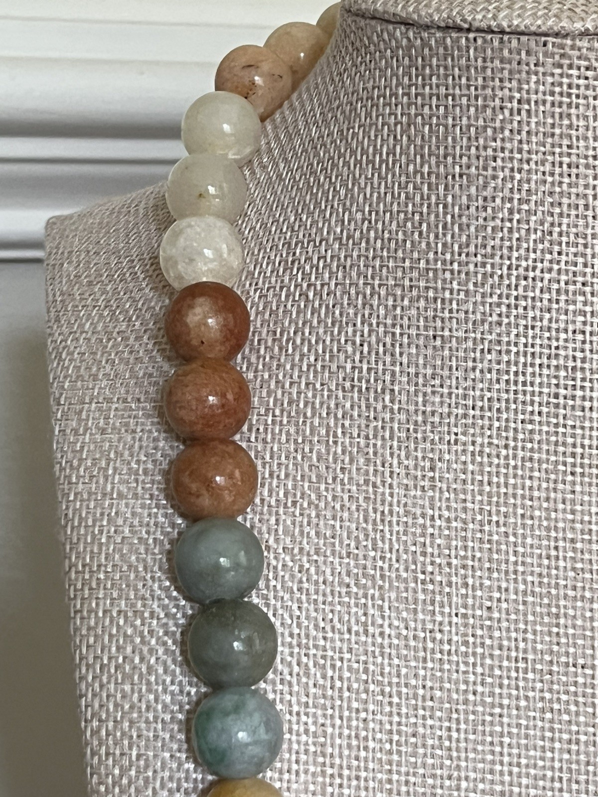 Quartz Bead Necklace 22″ – Polished Stone Multicolor Green Orange Yellow White