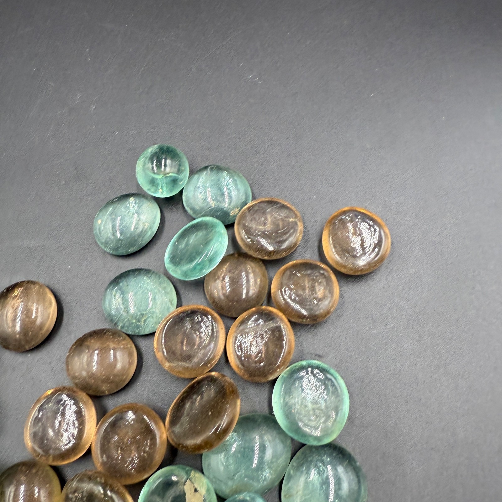 Vintage Glass Cabochons Pebbles Lot Brown Green Blue