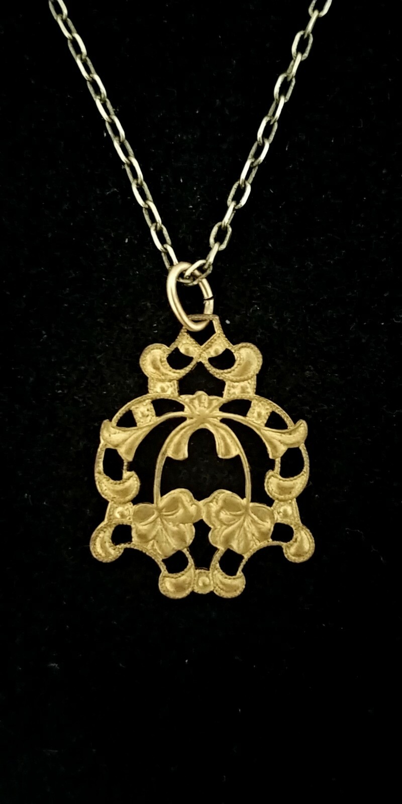 Vintage 1930s Flower Filigree Necklace Solid Brass Die Struck