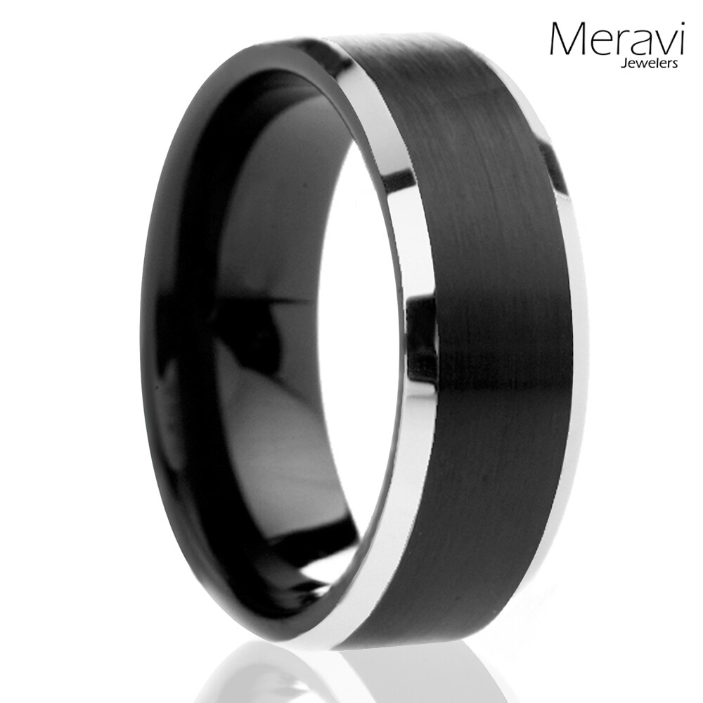 🔥 Black with Silver Edges Mens Tungsten Ring Wedding Band 8mm / 6mm Width [NEW]