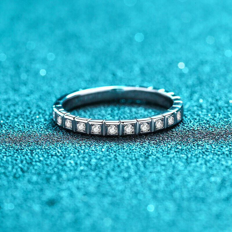 2.4mm Round Cut Moissanite Half Eternity Band Ring for Women 925 Sterling Silver
