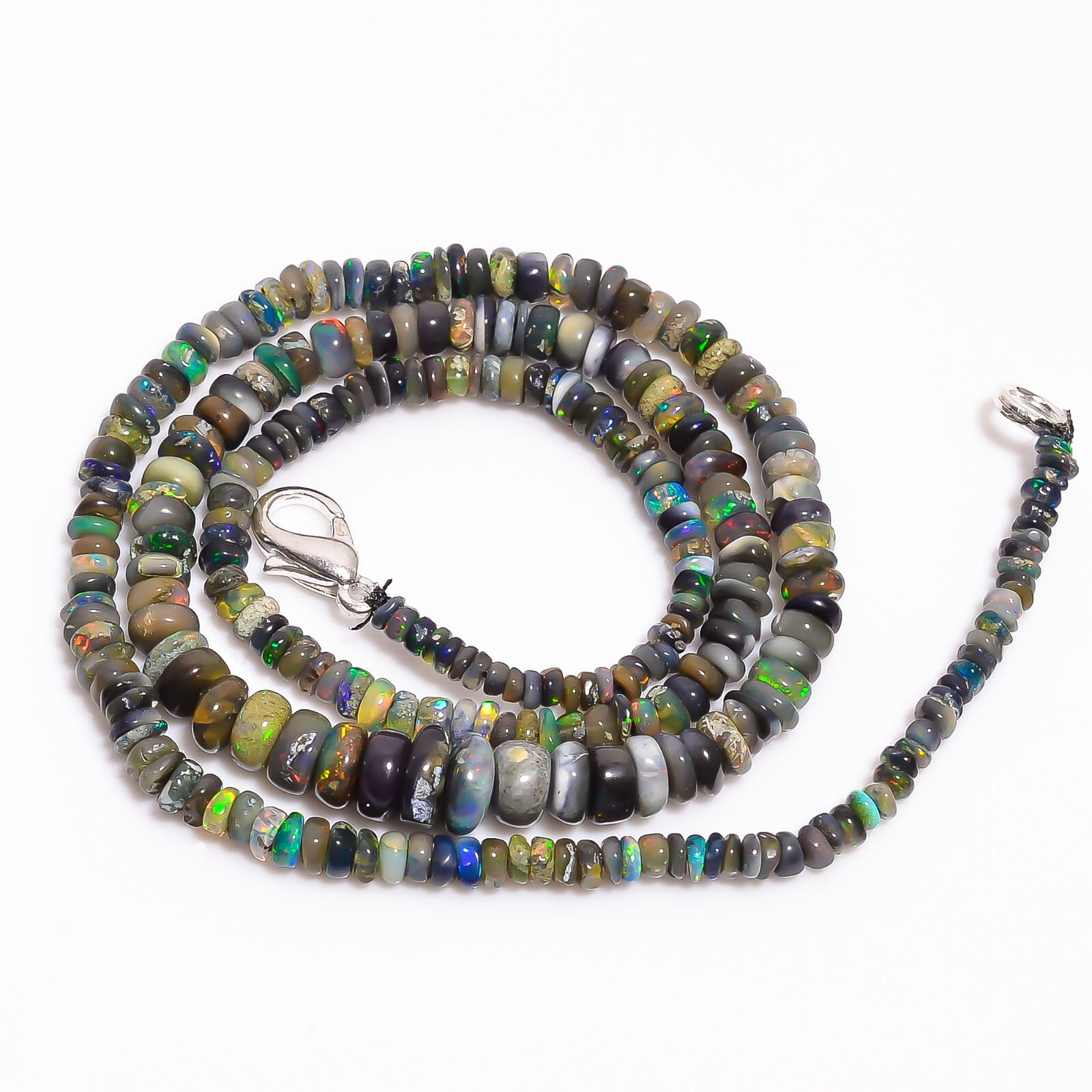 Natural Black Ethiopian Opal Smooth Rondelle Beads 3X2 6X4mm Necklace 17inch”