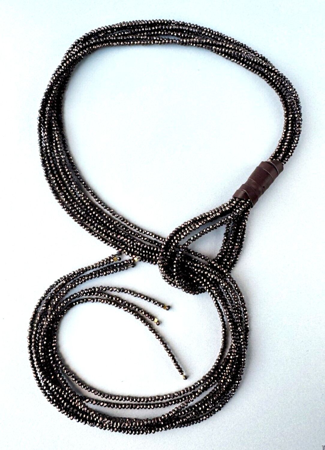 Brown Crystal Lariat Necklace: Tie Necklace, Genuine Leather, Handmade