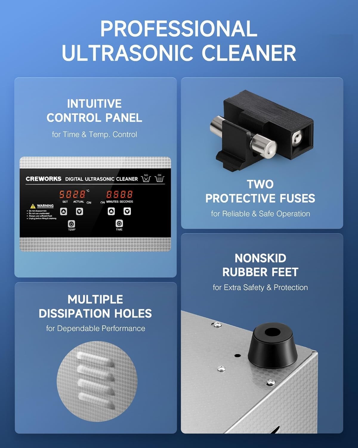 CREWORKS 10L Digital Ultrasonic Cleaning Machine with Heater & Timer,