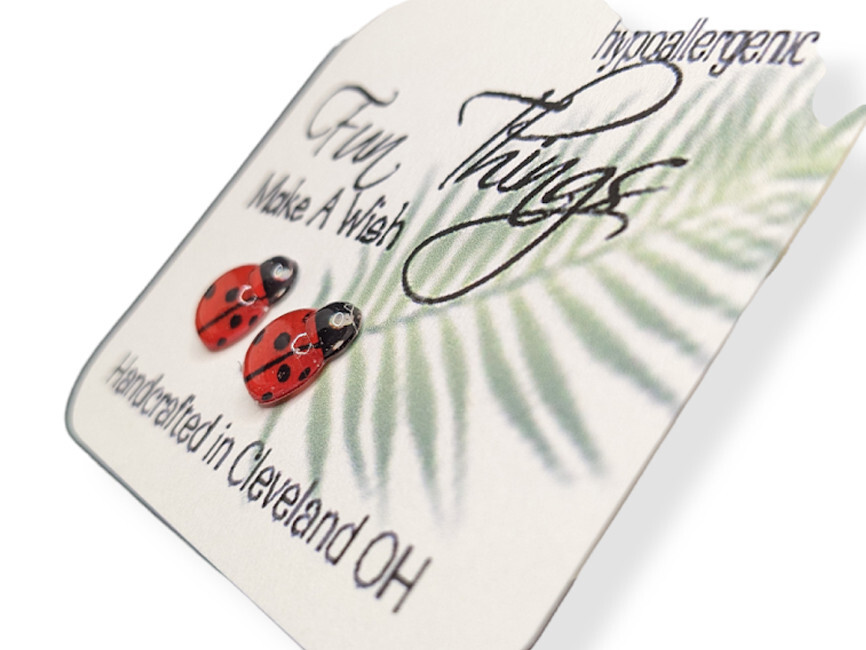 Red Ladybugs Stud Earrings Hypoallergenic Stainless Posts Girls Jewelry Gift