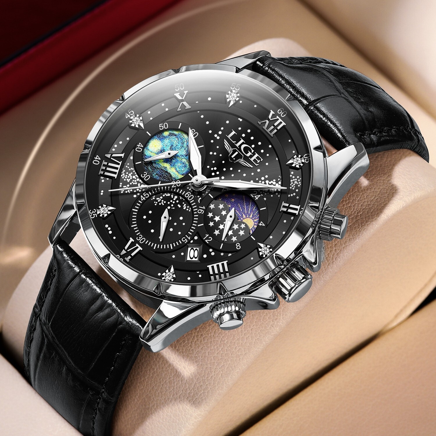 LIGE Brand Watches for Men Leather Bracelet Wristwatch Business Male Watch Gifts