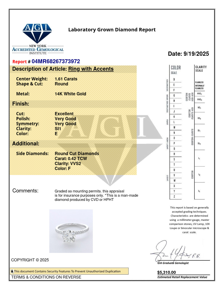 Side Stone Engagement Ring 14K Gold Petite 2.03 CT Round Lab-Grown Diamond E SI1