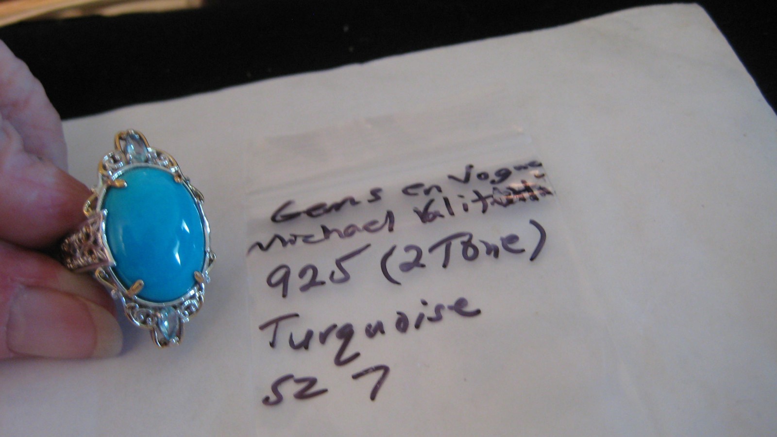 NICE GEMS EN VOGUE/MICHAEL VALITUTTI 925 TURQUOISE & BLUE TOPAZ RING, SZ 7