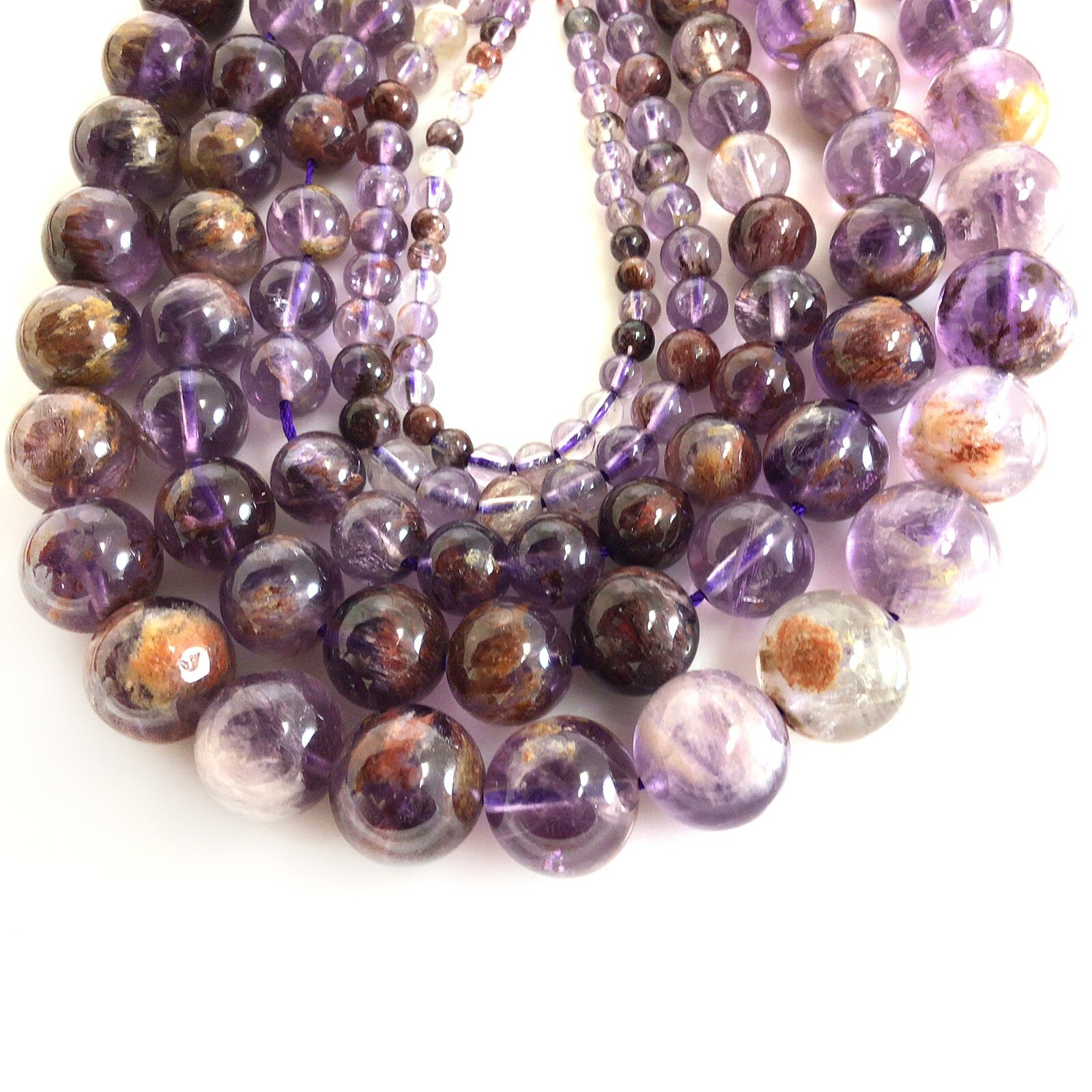 Natural Super Seven7 Melody Amethyst Round Bead 15″ strand 4mm 6mm 8mm 10 12mm