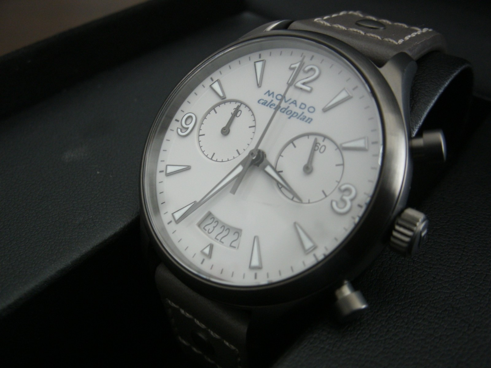 Movado Calendoplan chronograph watch, working and keeping time.
