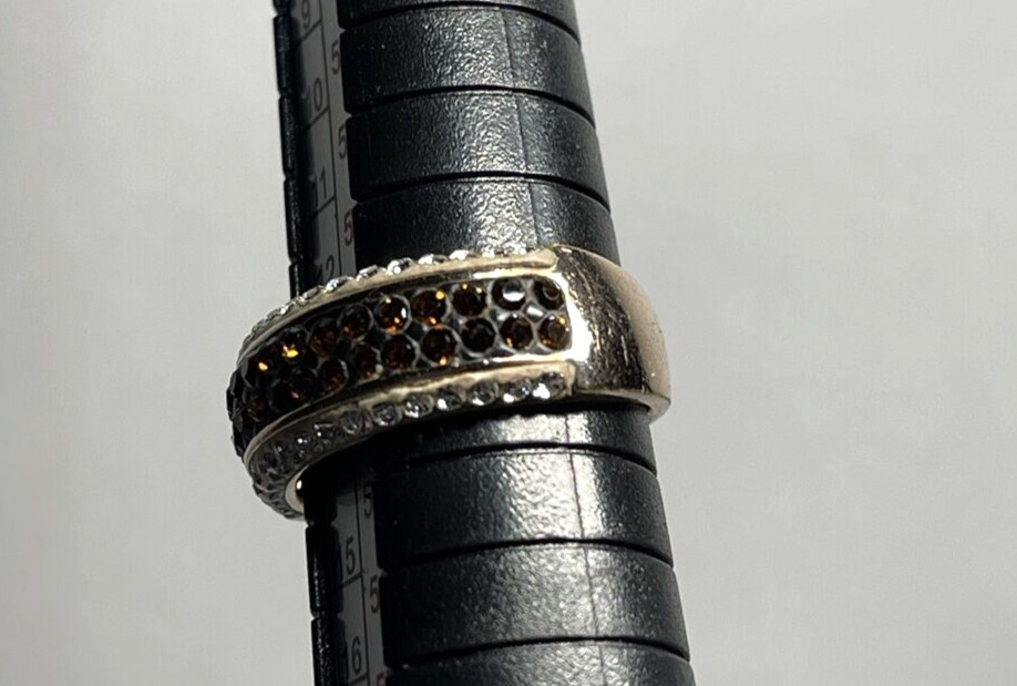 Chocolate Brown & White Simulated Diamond “S” Rose Gold Color Band Ring Sz 6.5