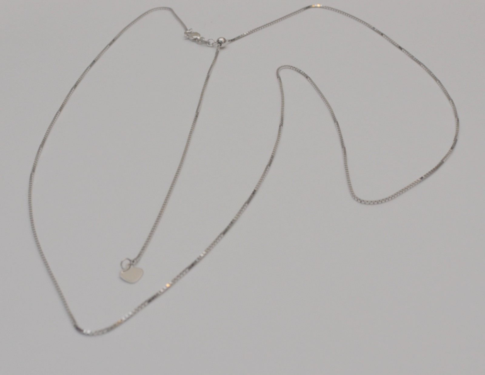 14K White Gold Adjustable Waist Chain Box Link Heart Charm Up to 30 Inches C4