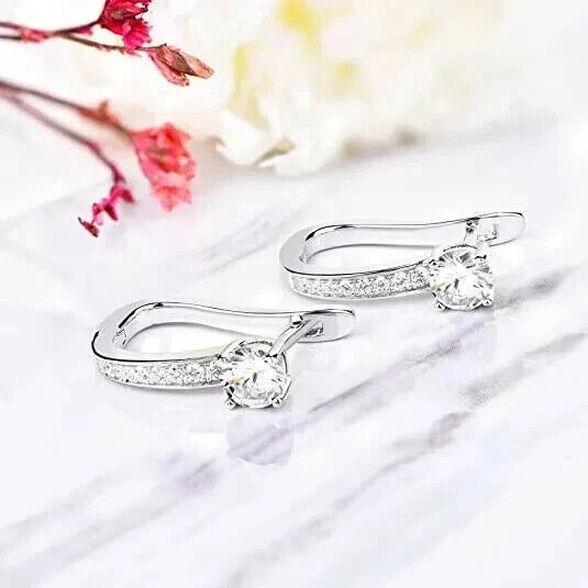 1.50 Ct Round Lab Created Diamond Women’s Huggie Earrings 14K White Gold Plated