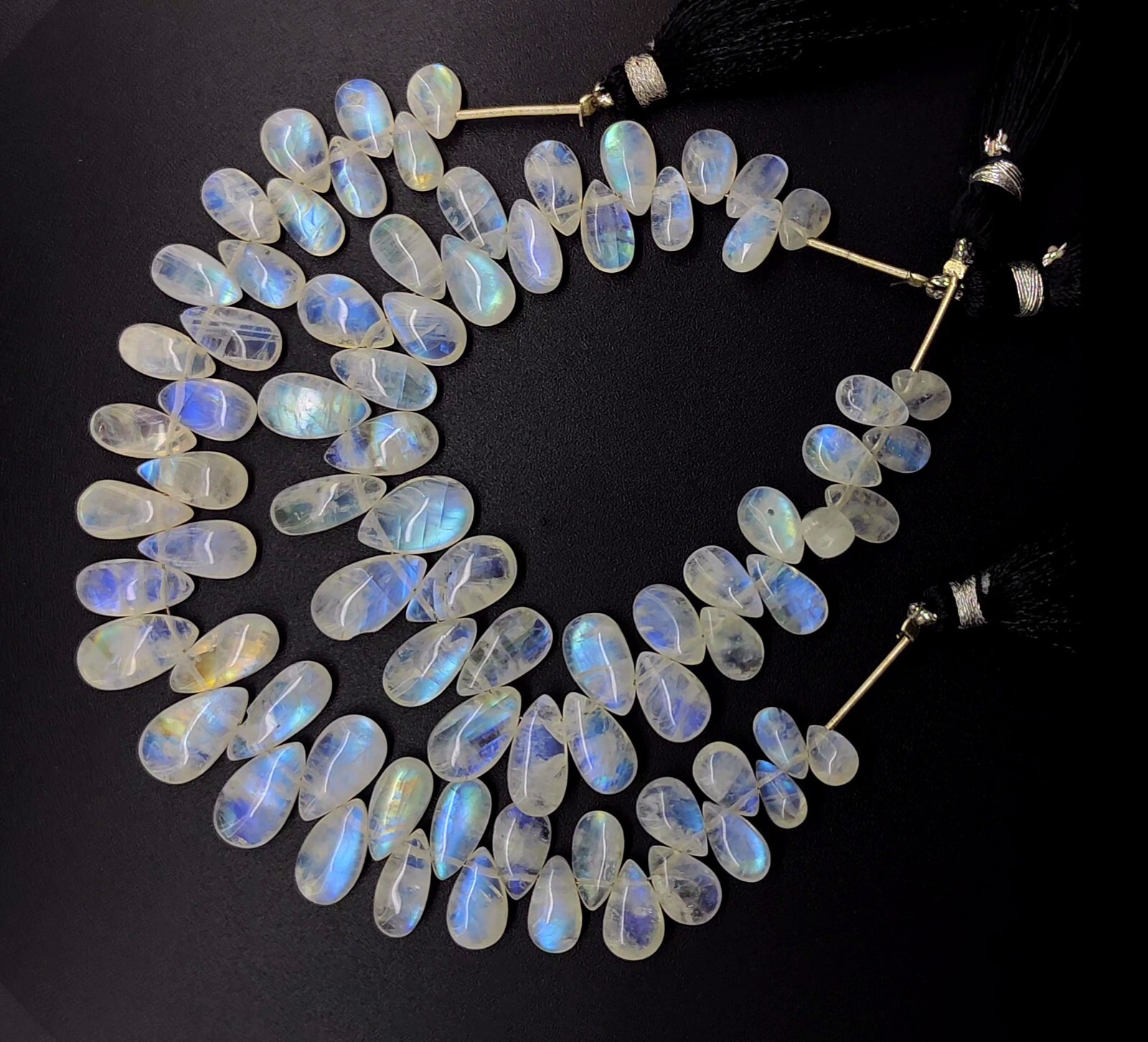 Blue Fire Rainbow Moonstone 8×5 to 13×7 mm Size Smooth Pear Beads 6″ Strand