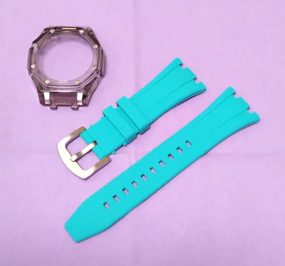 [Unused] G-SHOCK GA-2100 GA-2110 GA-B2100 Clear black bezel Light blue belt set