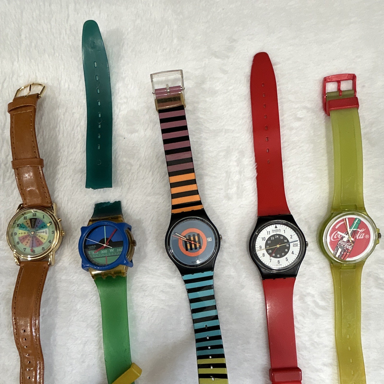 Swatch Lot of 5 Analog Wristwatches Leather & Plastic Straps Multicolor