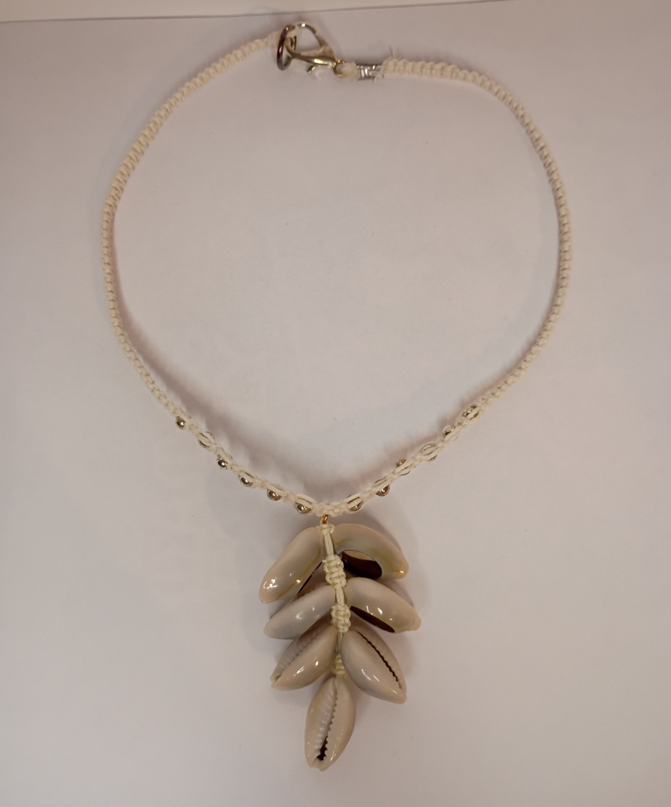 handmade hemp necklace with shell clusters pendant, handcrafted, BOHO, necklace