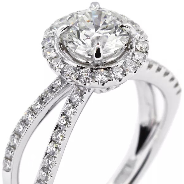 18K Gold Side Stone Engagement Ring Halo 1.95 CT Round Lab-Grown Diamond F SI1