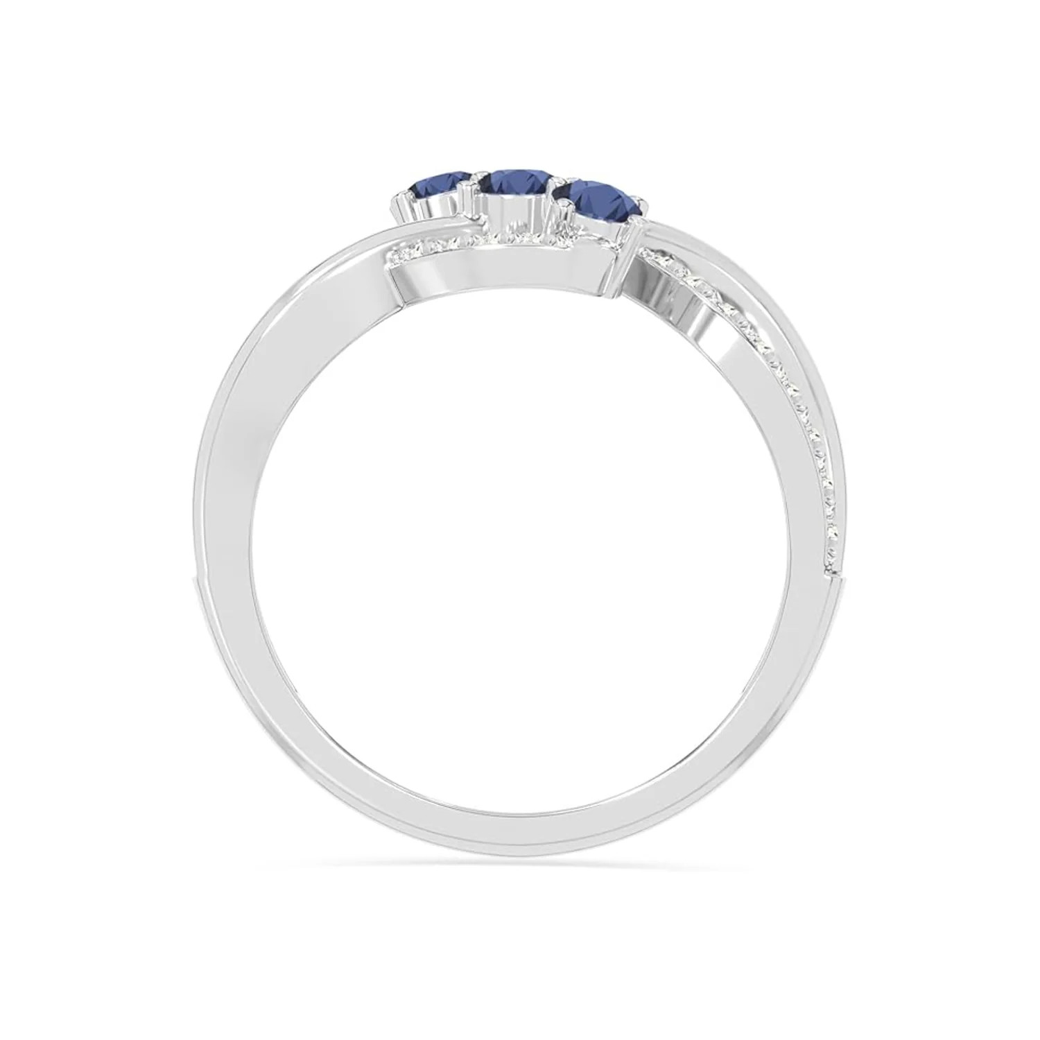 925 Sterling Silver Round 0.9 Ctw Blue Sapphire Three Stone Women Ring