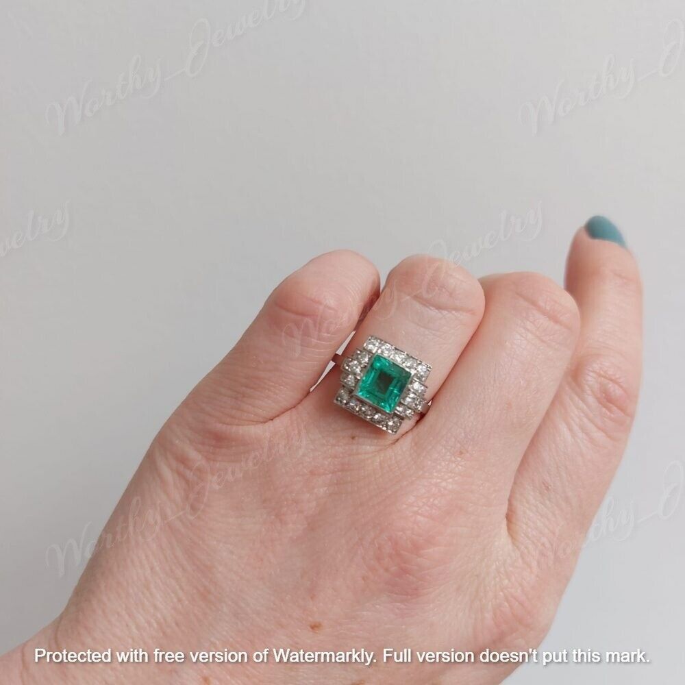 2.30Ct Lab-Created Green Emerald Halo Wedding Ring 14K White Gold Over