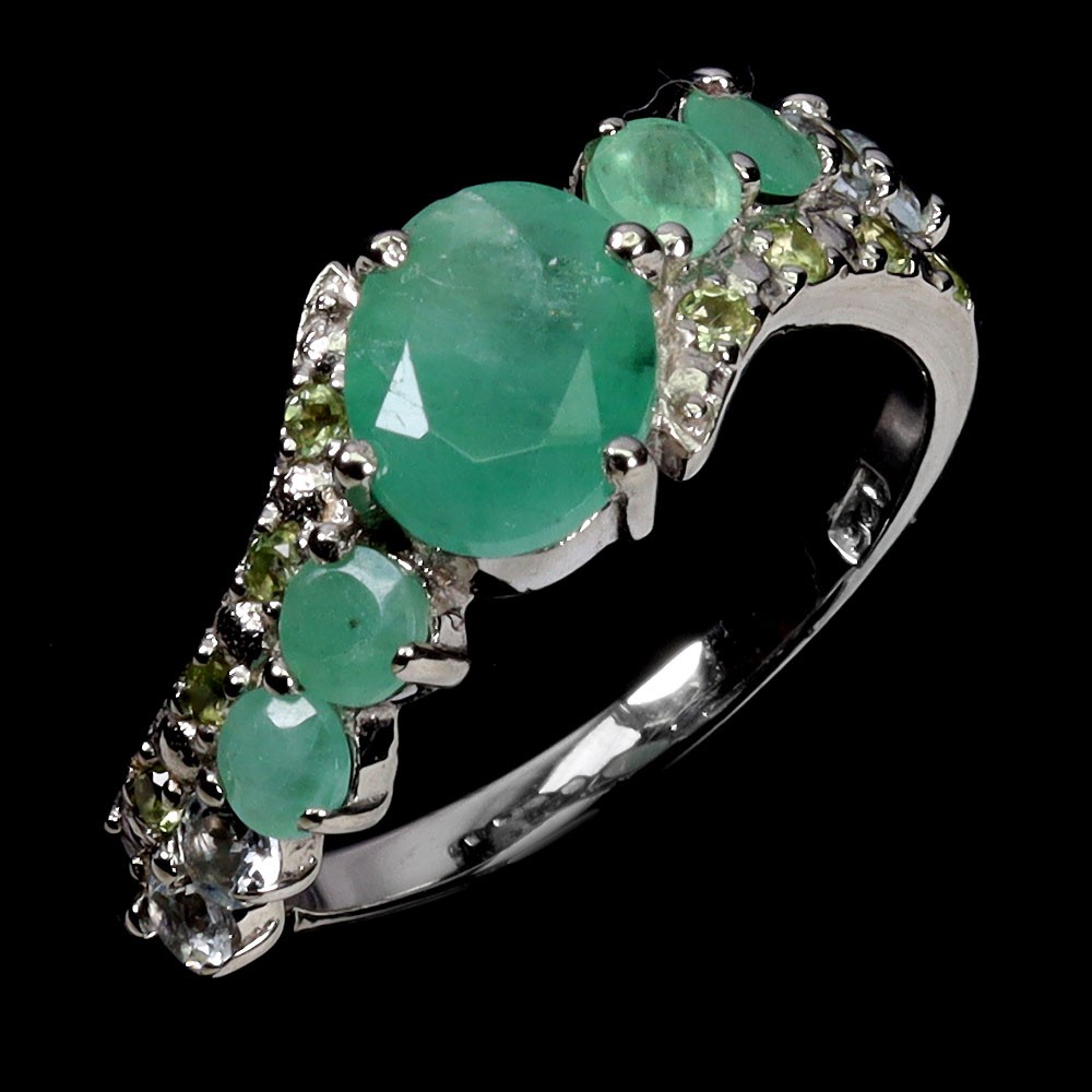 925 Sterling Silver Ring Oval Emerald 8x6mm Aquamarine Gemstone Jewelry Size 8