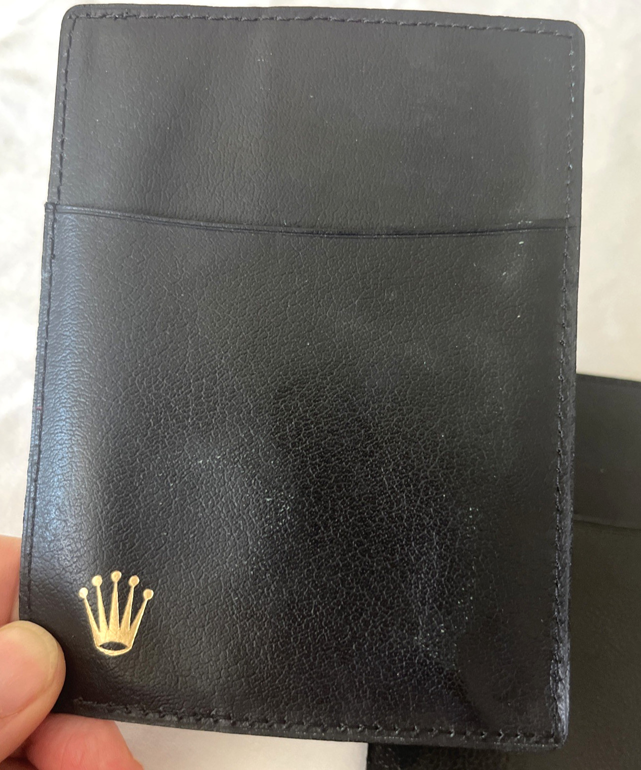 Rolex (2) Card Holder Folder Sleeve Black Leather Vintage Authentic