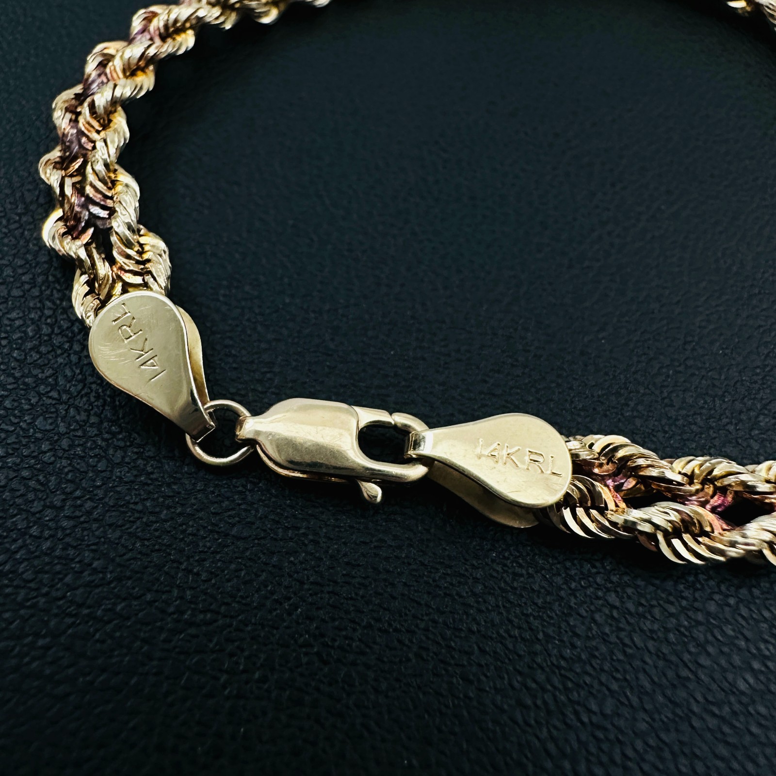 Solid 14K Yellow Gold Unique Braided Link Chain Bracelet 5.7mm, 7 3/8″, 3.4g
