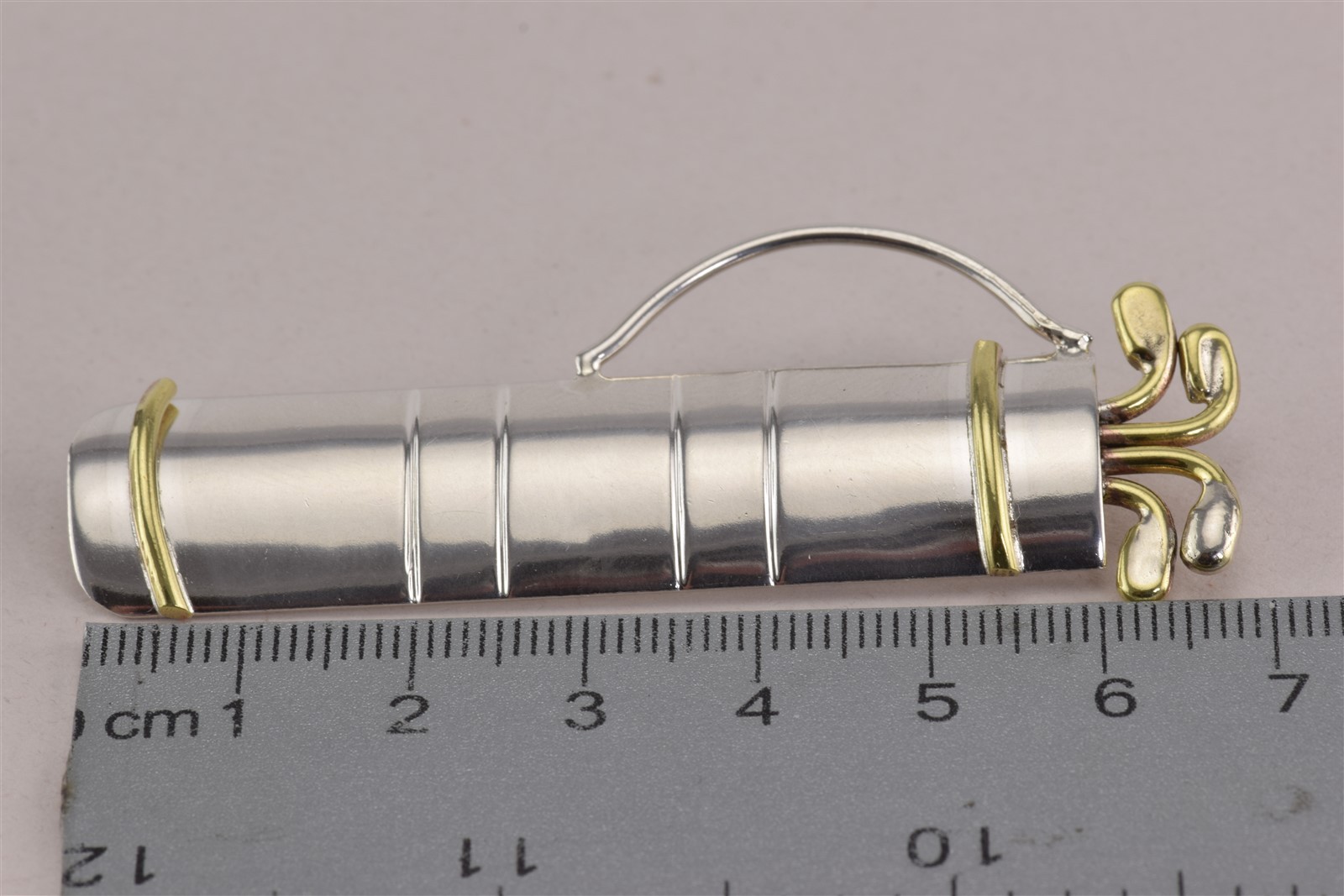 Sterling Silver & Brass 69mm x 15mm Golf Bag Clubs Mexico Pin Brooch