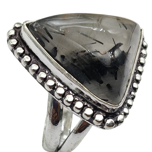 Black Rutile Natural Gemstone Antique Silver Plated Ring US Size-8 A 1027